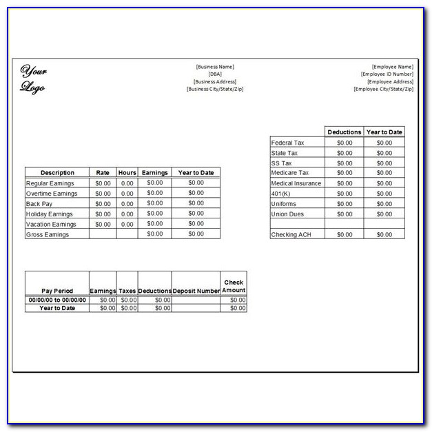 Download A Free Pay Stub Template For Microsoft Word Or Excel With Regard To Fake Pay Stub Template