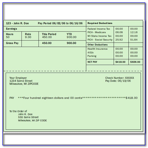 Paycheck Sample Template
