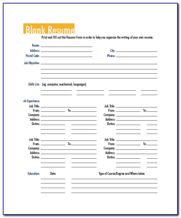 Printable Blank Resume Sample