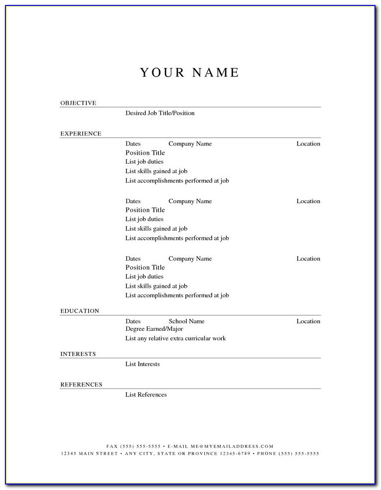 Printable Resume Format