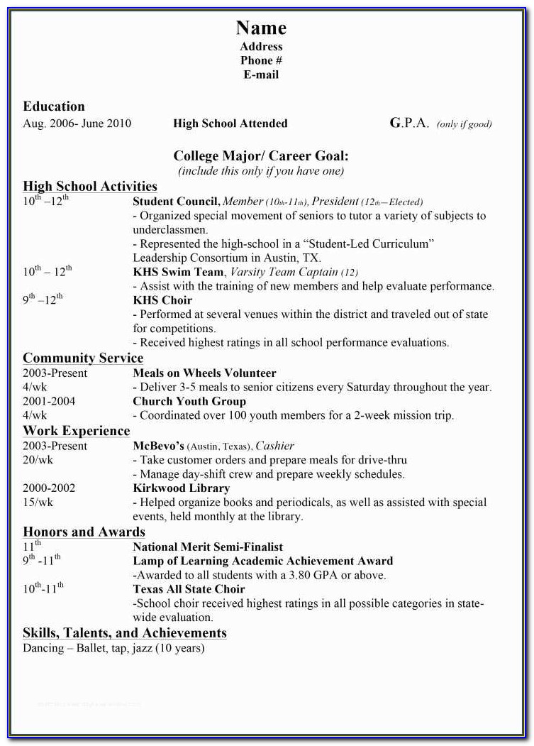 College Resume Builder And College Resume Examples For High School Seniors Best