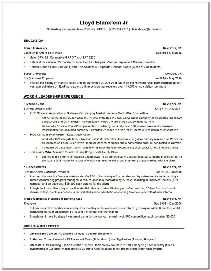 Resume Example For Banking Jobs