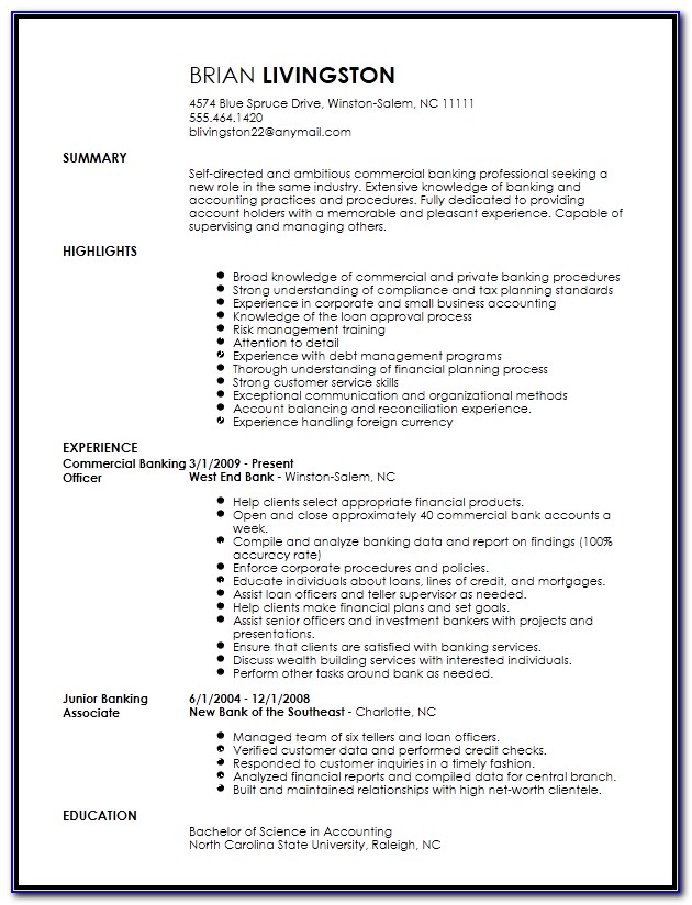 Resume Example For Banking