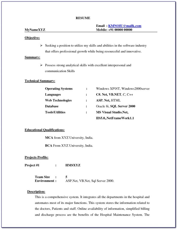 Resume Example For Freshers Free Download