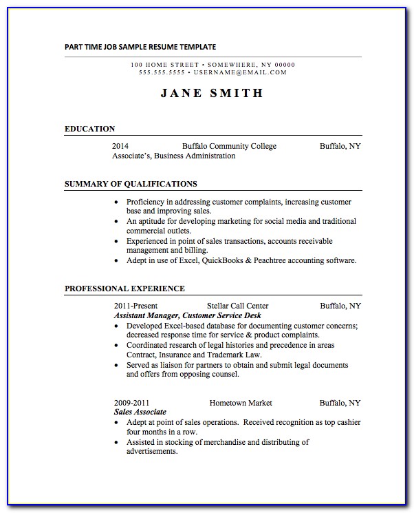 Resume Example For Part Time Job