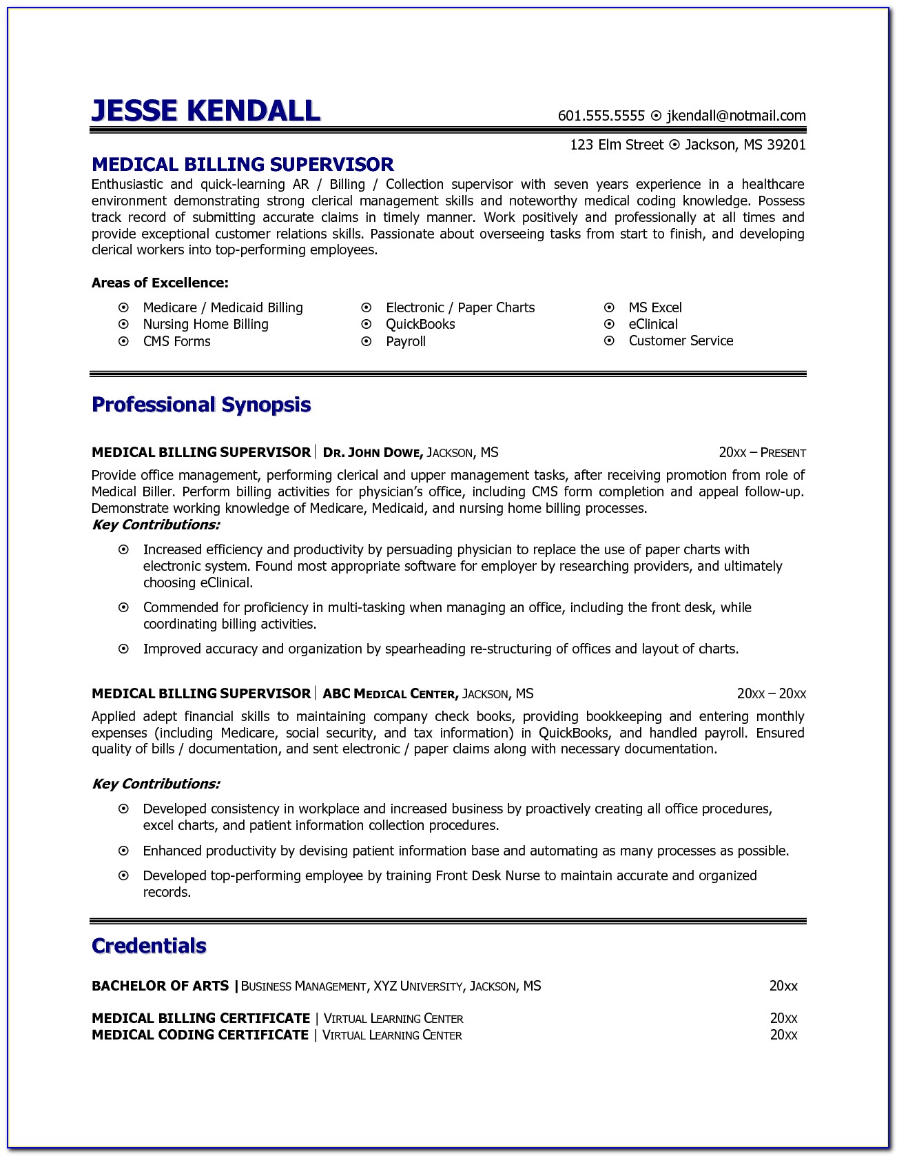 Resume Examples For Medical Billing And Coding