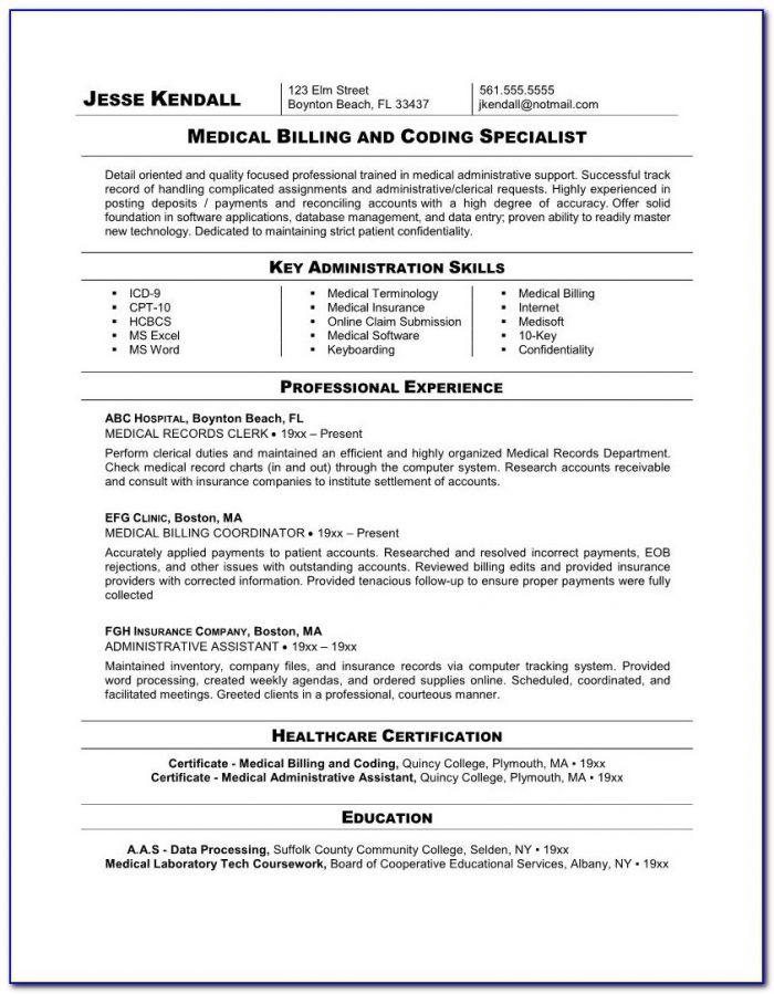 Resume Examples For Medical Billing Specialist