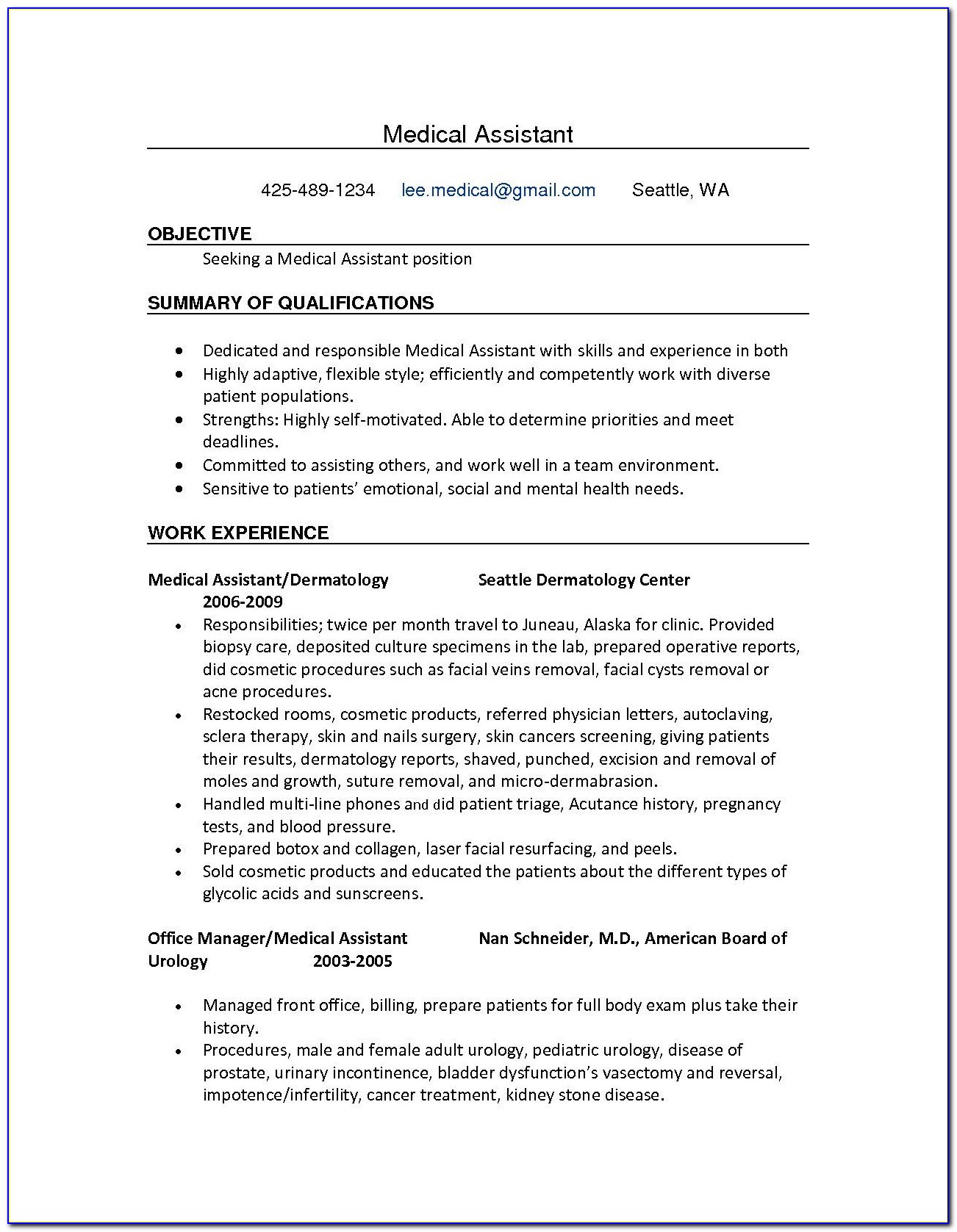 Resume Examples For Medical Office Assistant