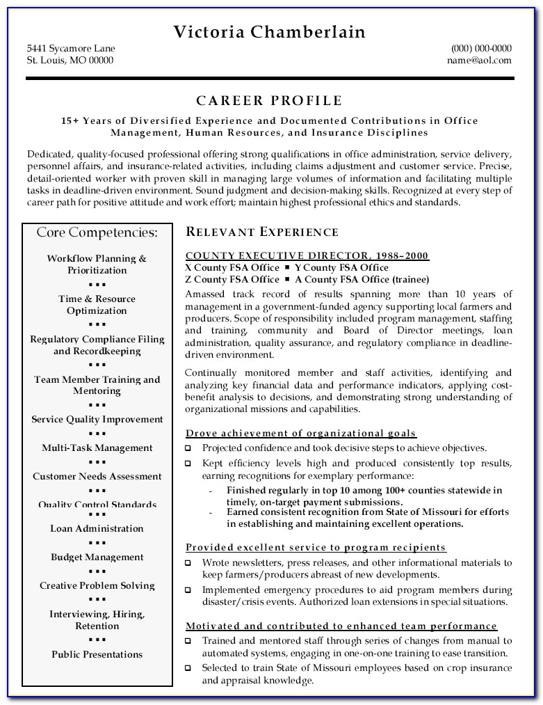 Resume Examples For Nonprofit Executives