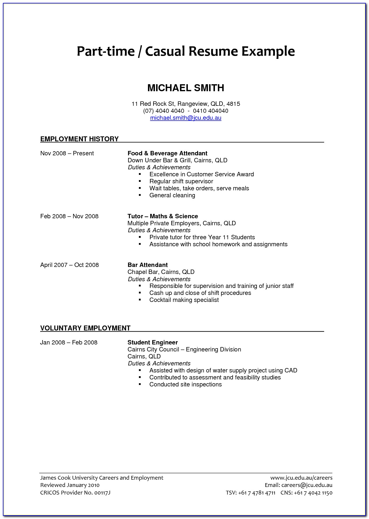 Resume Examples For Part Time Jobs