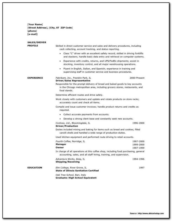 Resume For Commercial Driving Job