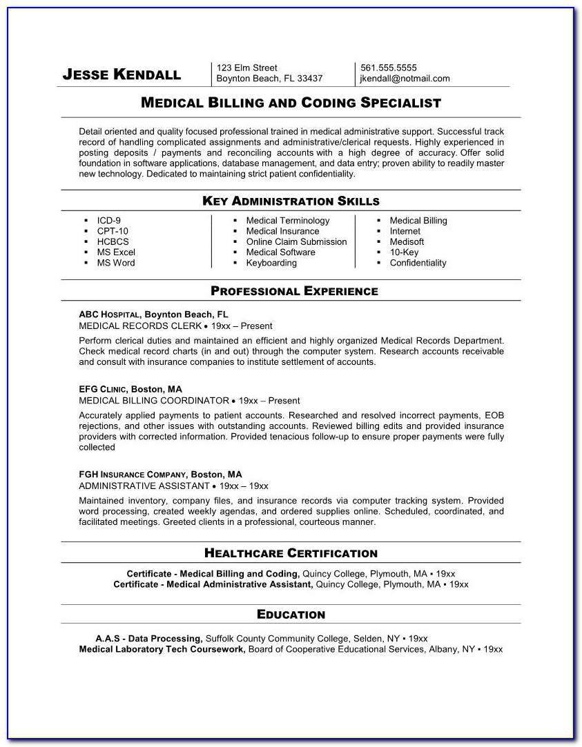 Resume For Medical Billing And Coding With No Experience
