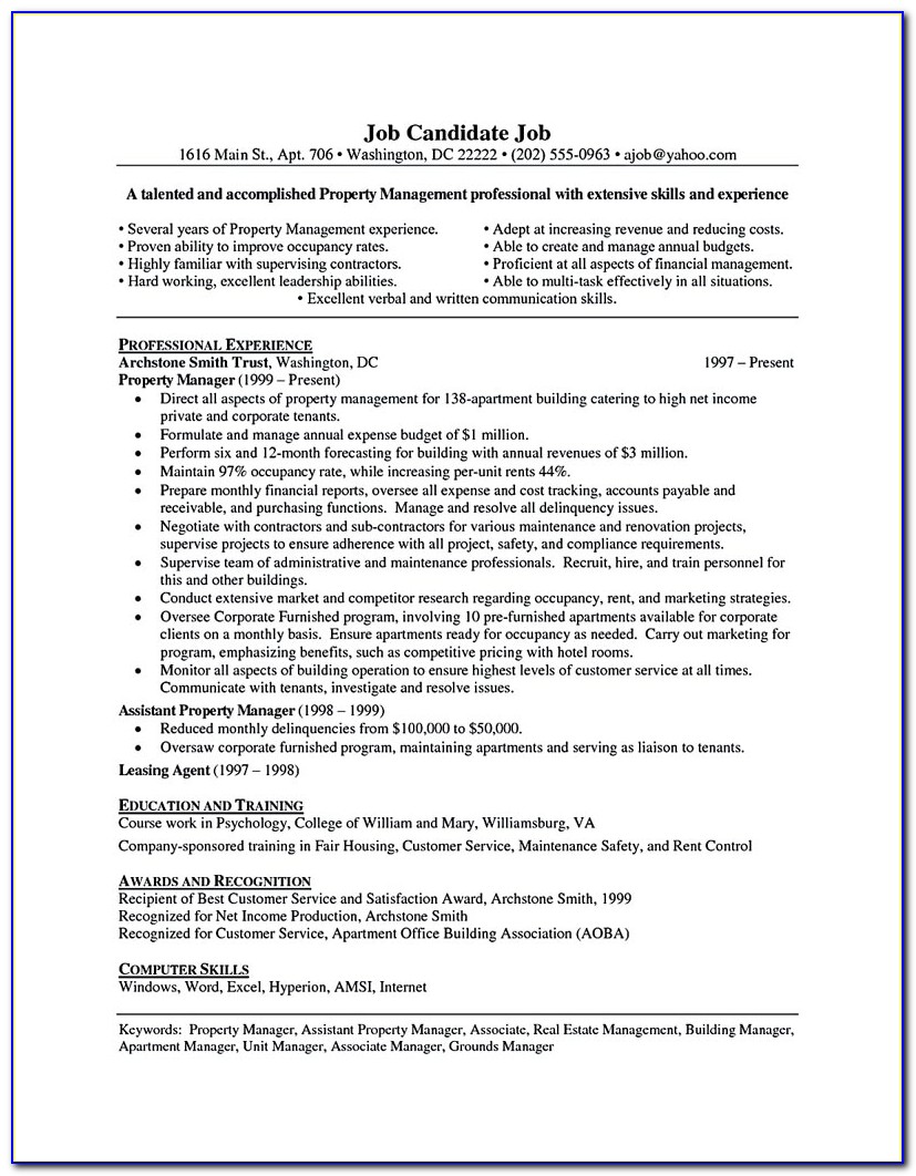 Property Manager Resume Sample … | Pinteres… In Assistant Property Manager Resume Template