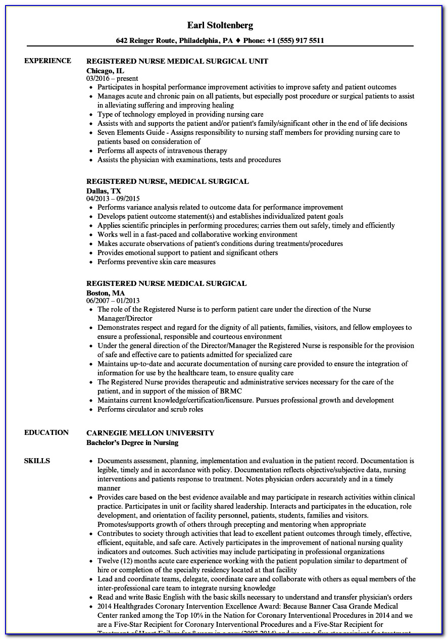 Resume For Registered Nurses Sample