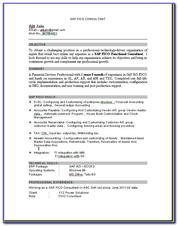 Resume For Sap Fico Freshers
