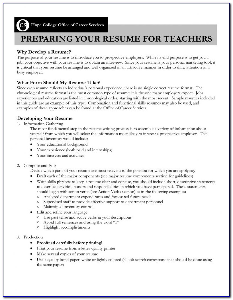 Resume For Teachers Without Experience In India