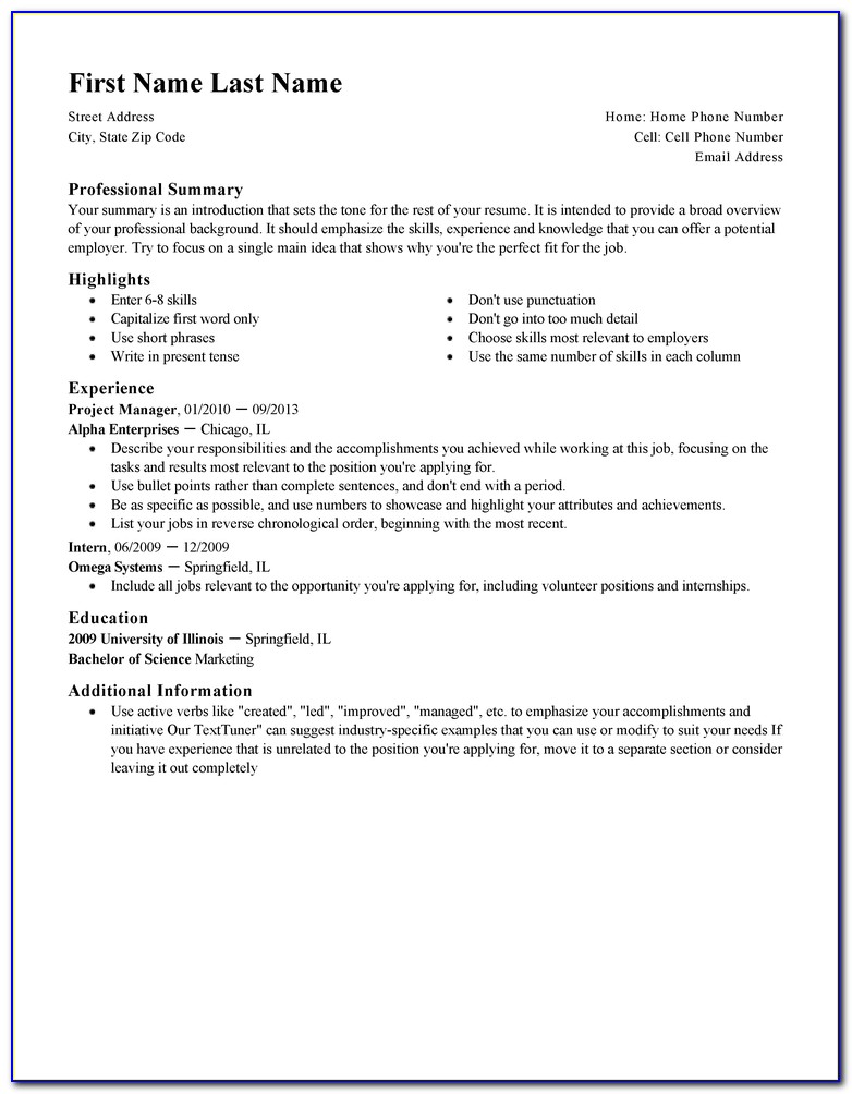 Resume Format Examples For Job
