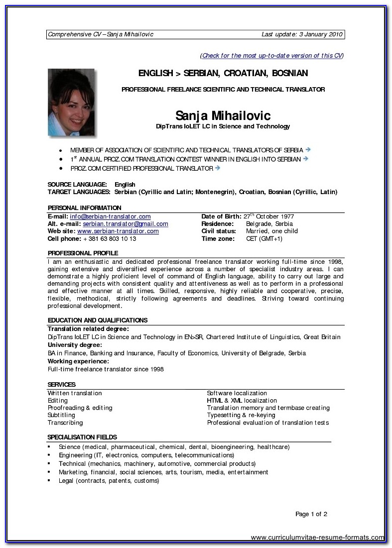 Resume Format For 1 Year Experienced It Professionals