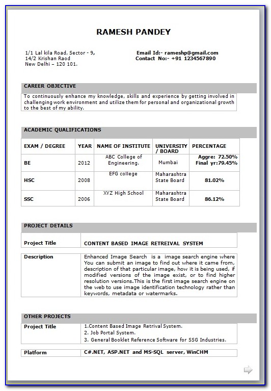 Resume Format For Freshers Free Download In Word