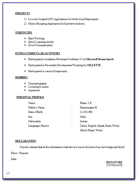Resume Format For Freshers Free Download Latest Pdf