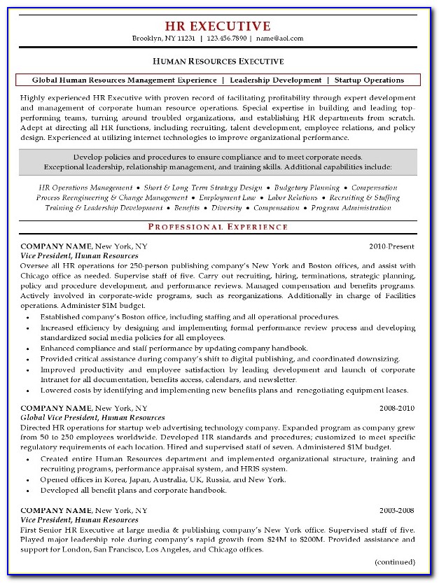 Resume Format For Hr Admin Executive