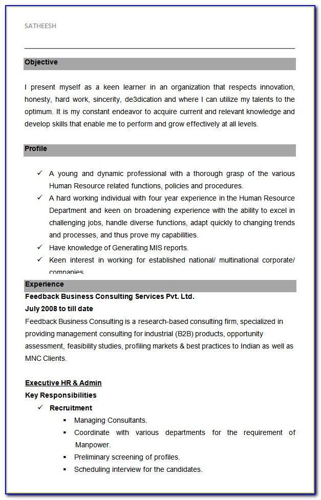 Resume Format For Hr Executive In Word