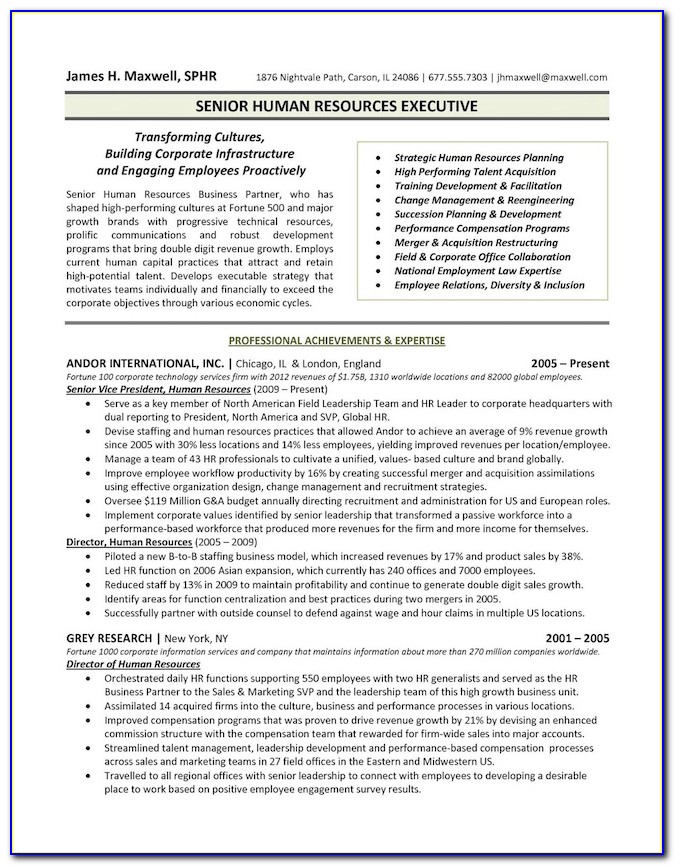 Resume Format For Hr Executive Job