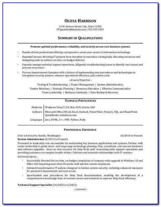 Resume Format For It Professional In Word