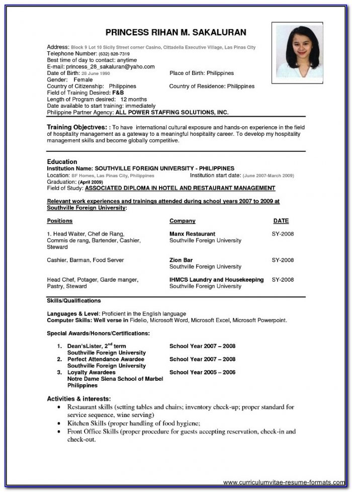 Sample Resume Format For Experienced It Professionals Doc