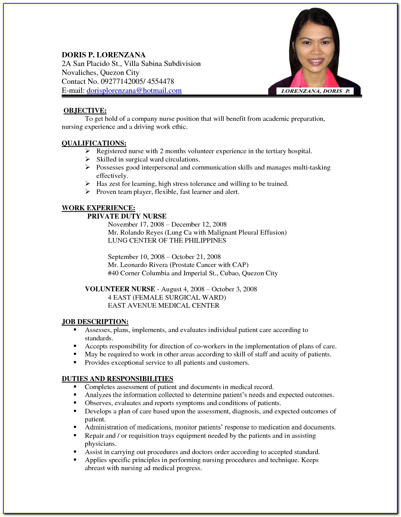Resume Format For Nurses Free Download