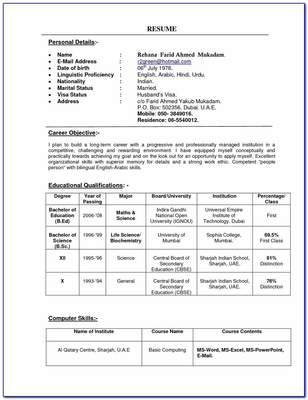 Resume Format Free Download In Ms Word 2017