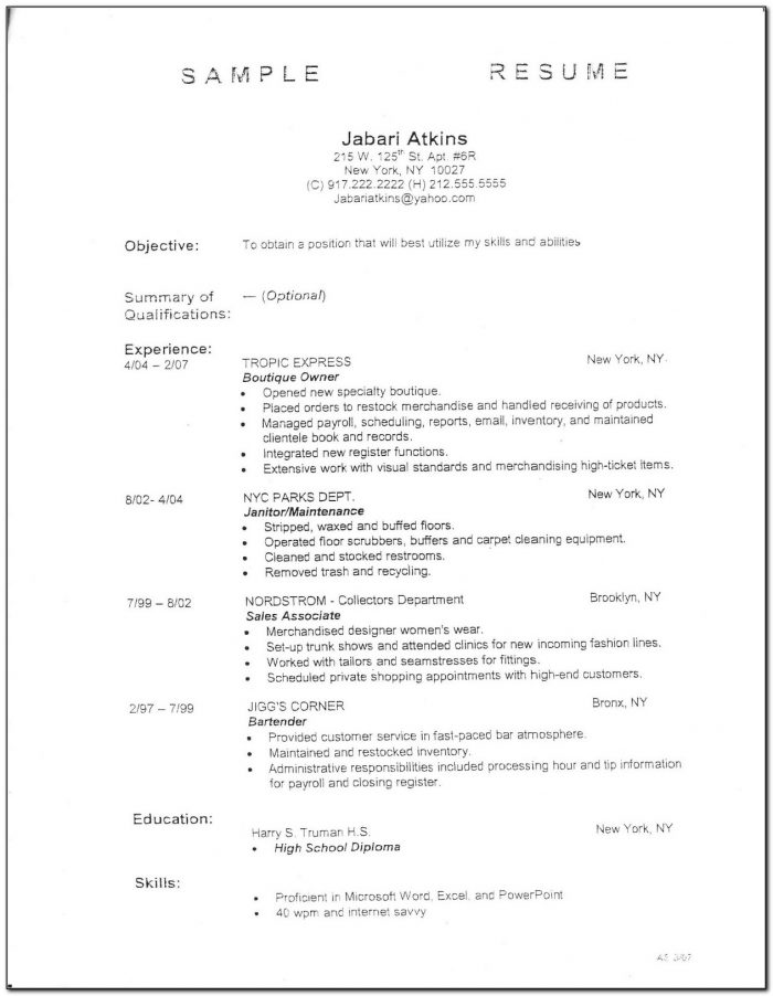 Resume Formats Examples