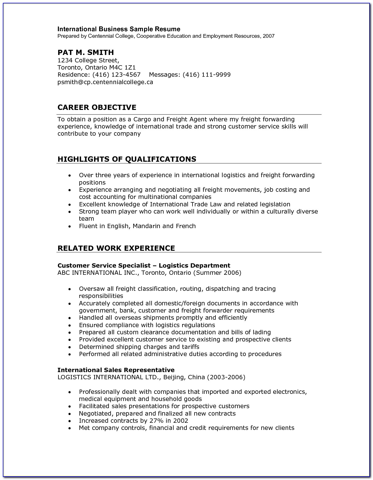 Resume Objective For Freight Forwarding Company