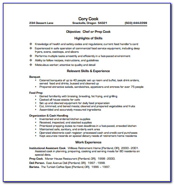 Resume Sample For Chef Cook