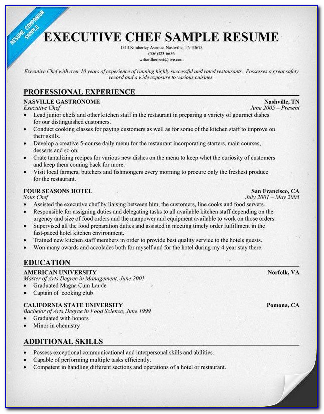 Resume Examples Resume Template Chef Cook Sample Writing Cover Executive Ch...