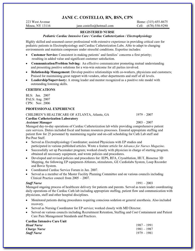 Resume Sample For Nurses Pdf