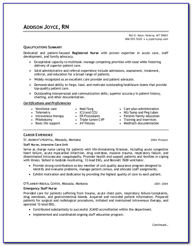 Resume Sample For Nurses With Experience