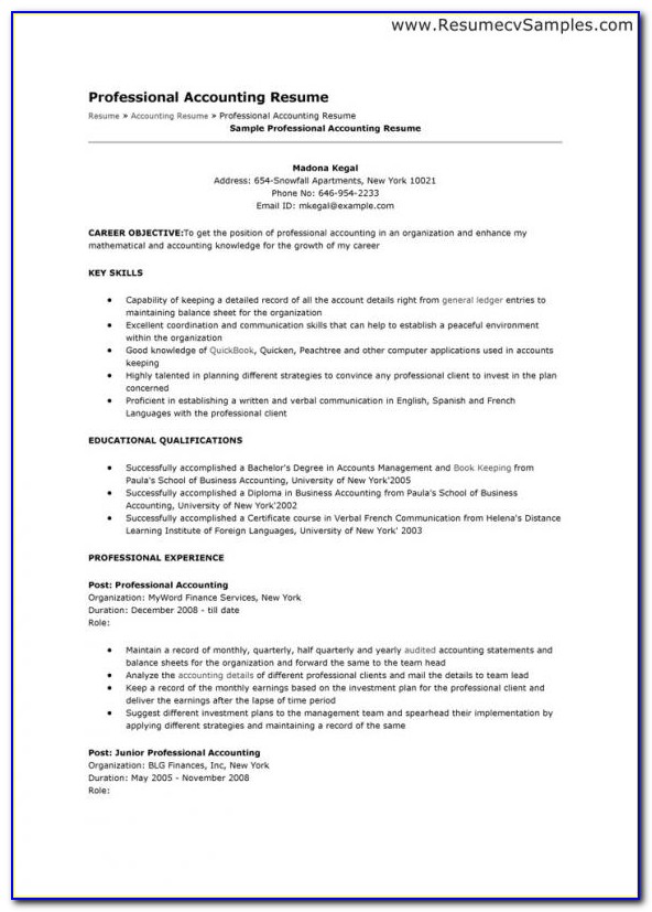 Resume Samples For Accounting Jobs In India