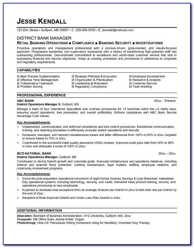 Resume Samples For Banking Sector