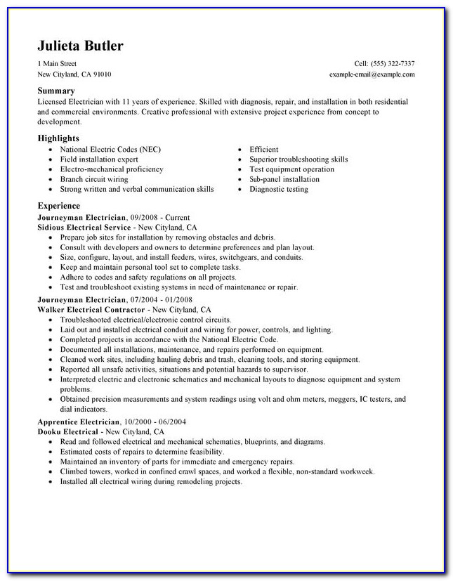 Resume Samples For Electrical Engineer