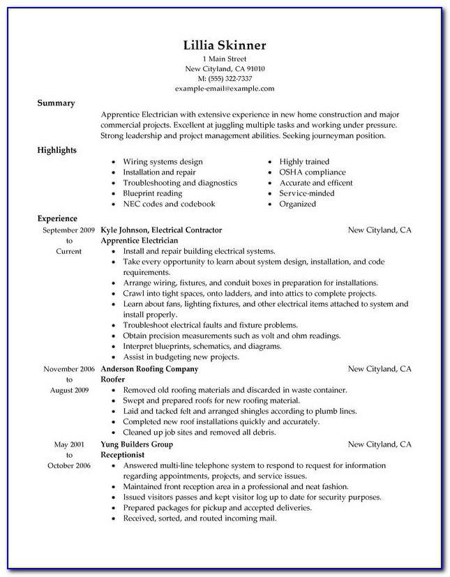 Resume Samples For Electrical Engineering Students