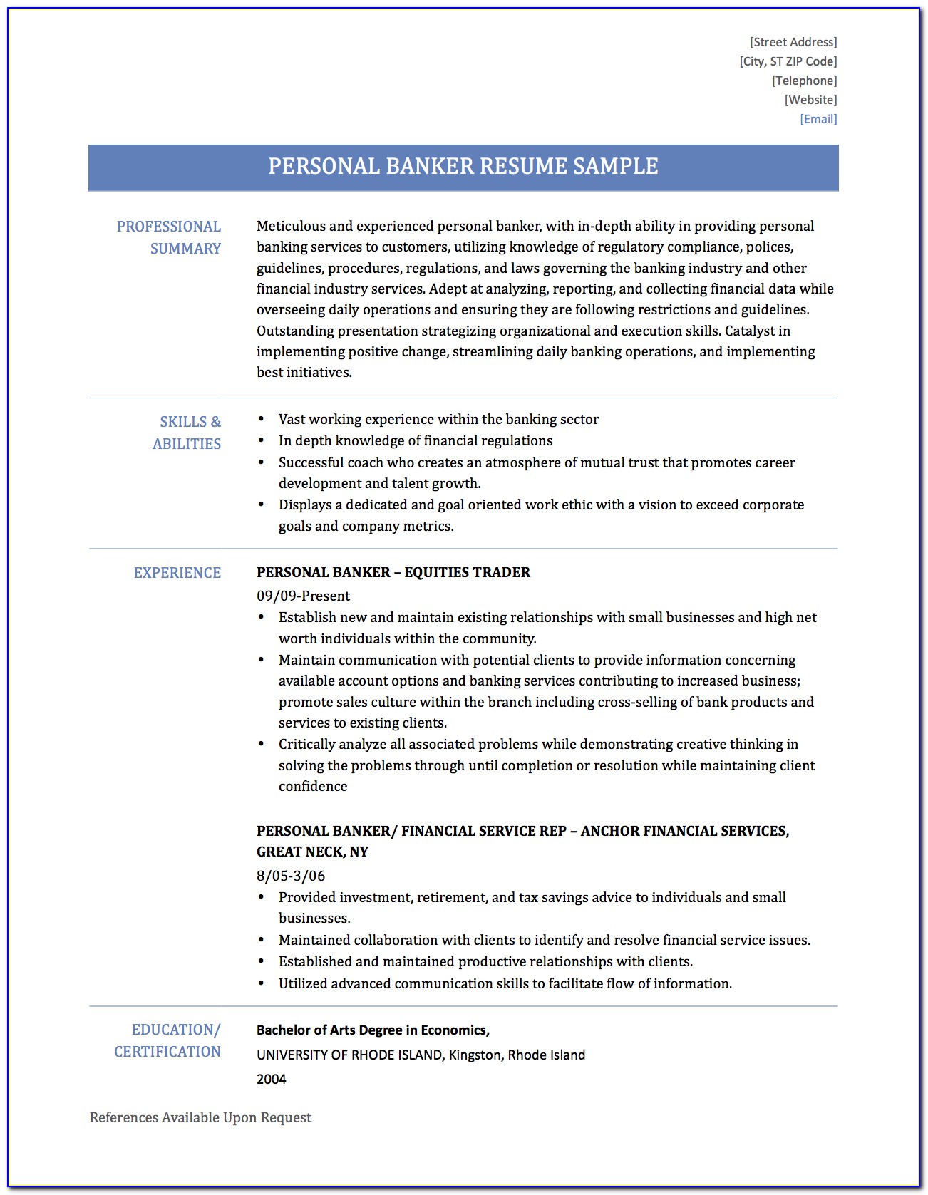 Resume Samples For Experienced Banking Professionals