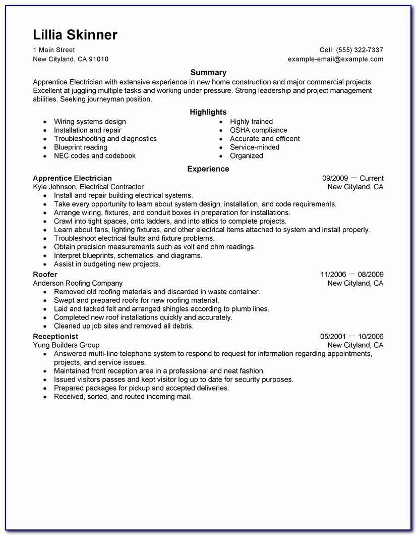 For Resume Template For Electrician