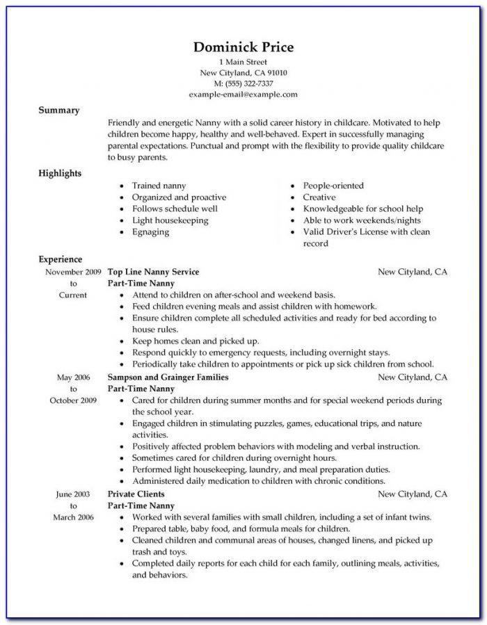 Resume Samples For Part Time Jobs