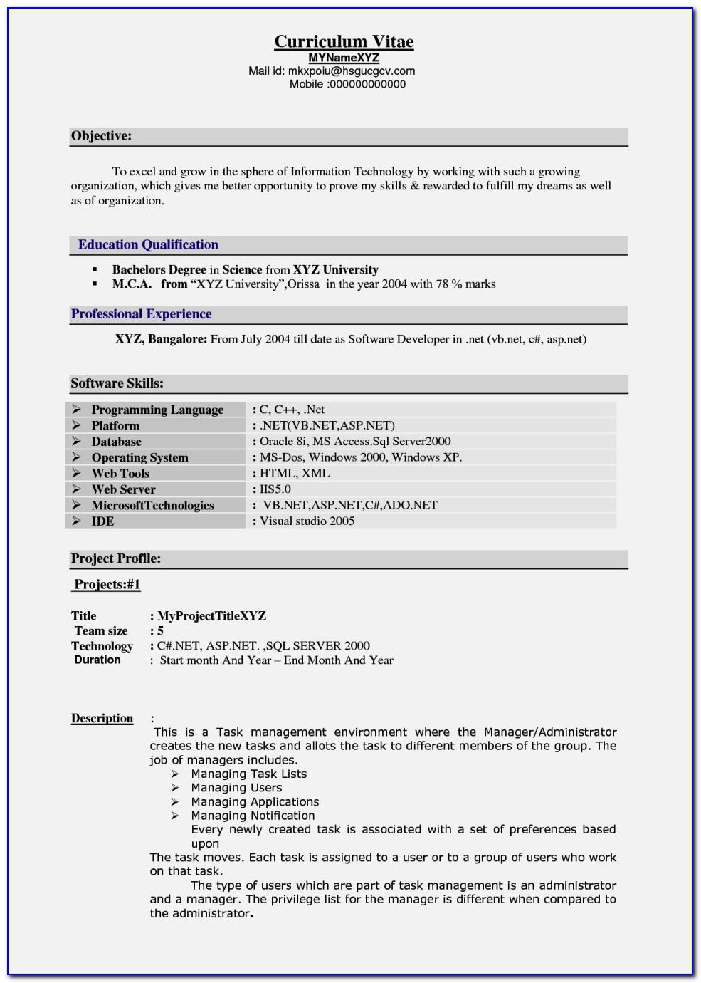 Experience Resume Format Doc Download