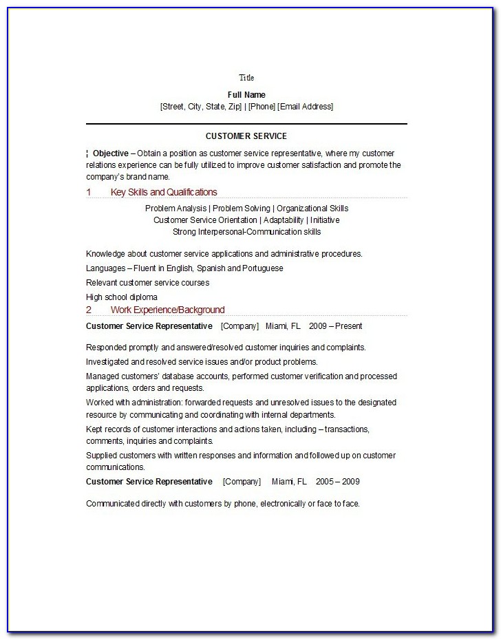Resume Summary Example For Customer Service