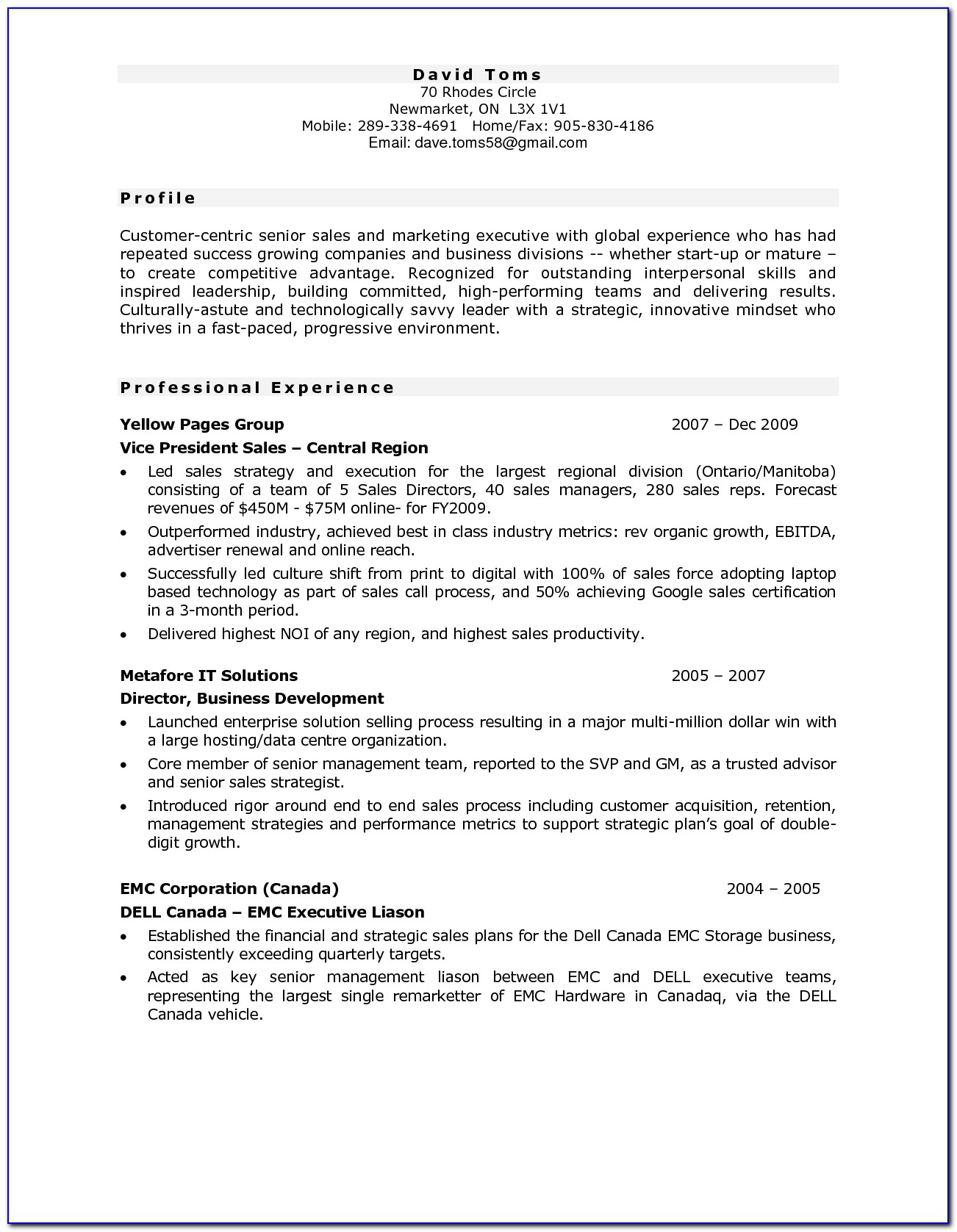 Resume Template Canada Government
