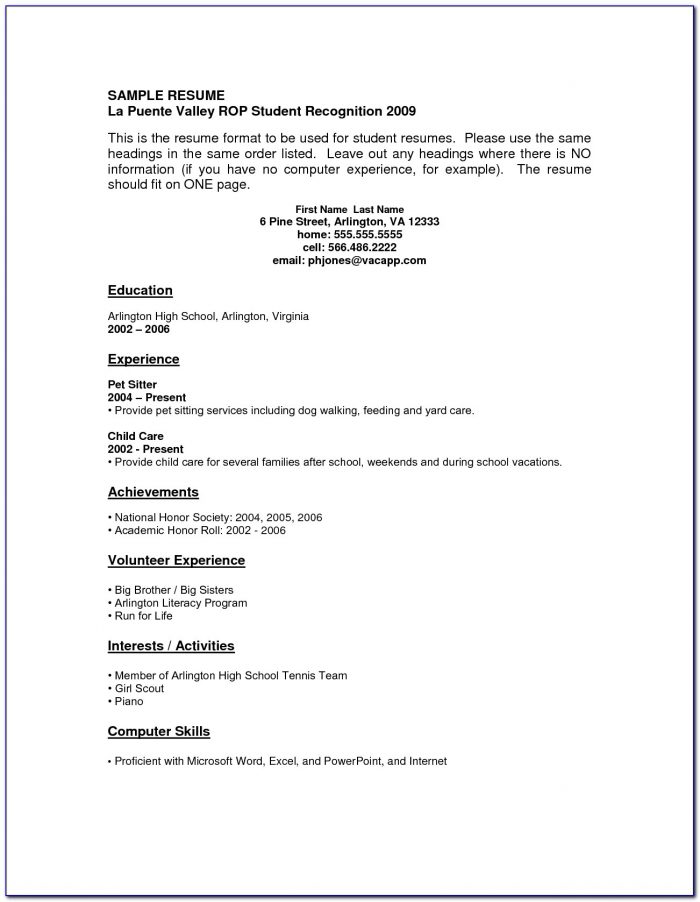 Resume Examples High School Students No Work Experience Template Po0