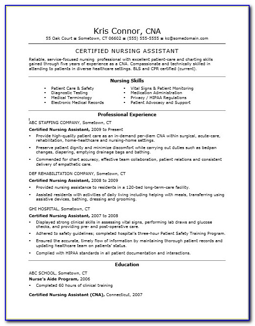 Resume Template For Cna