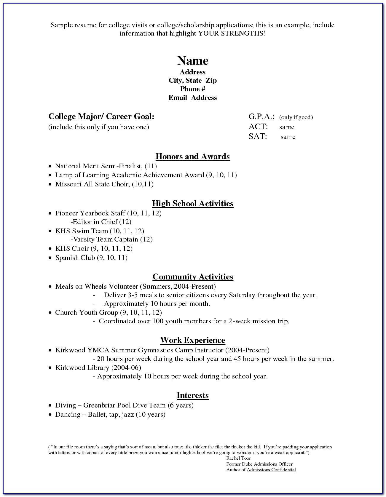 College Admissions Application Resume Throughout College Admission Resume Template